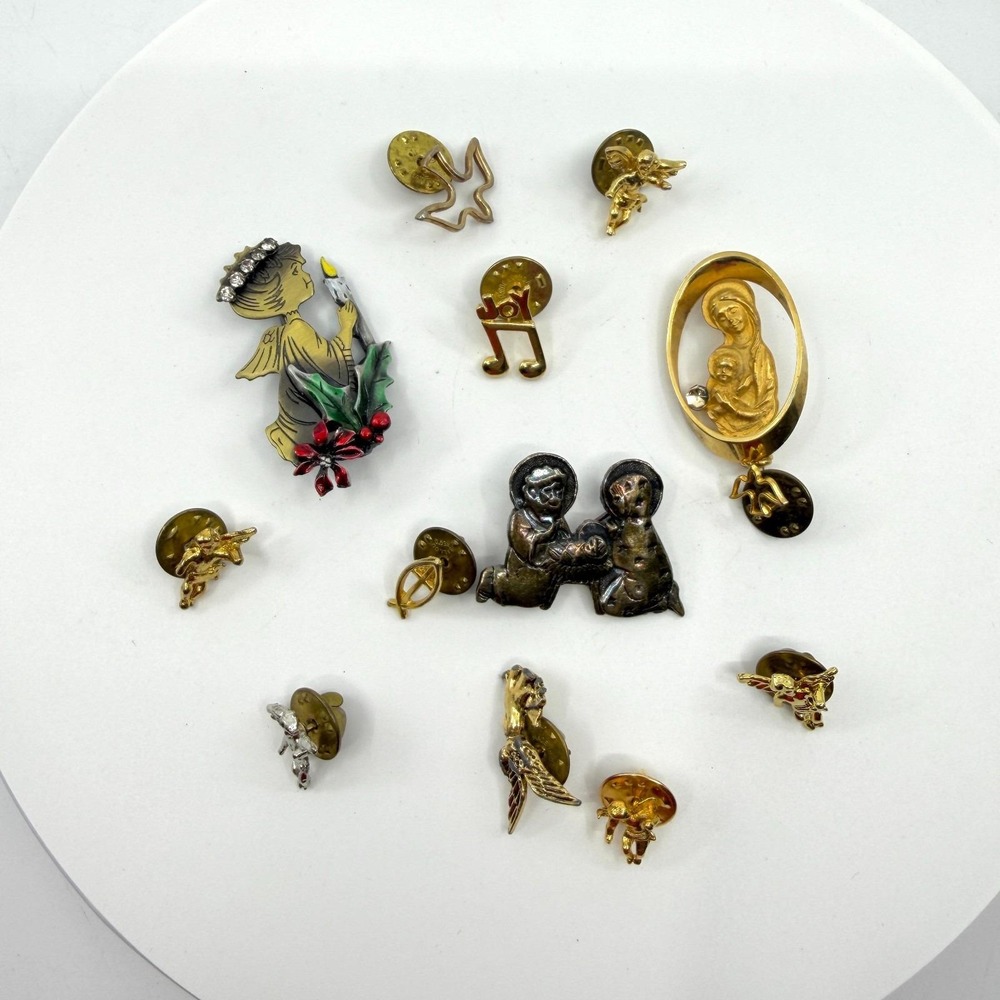 Religious Christmas Enamel Angel Madonna Cherub Joy Lapel Pin Brooch Lot Gift